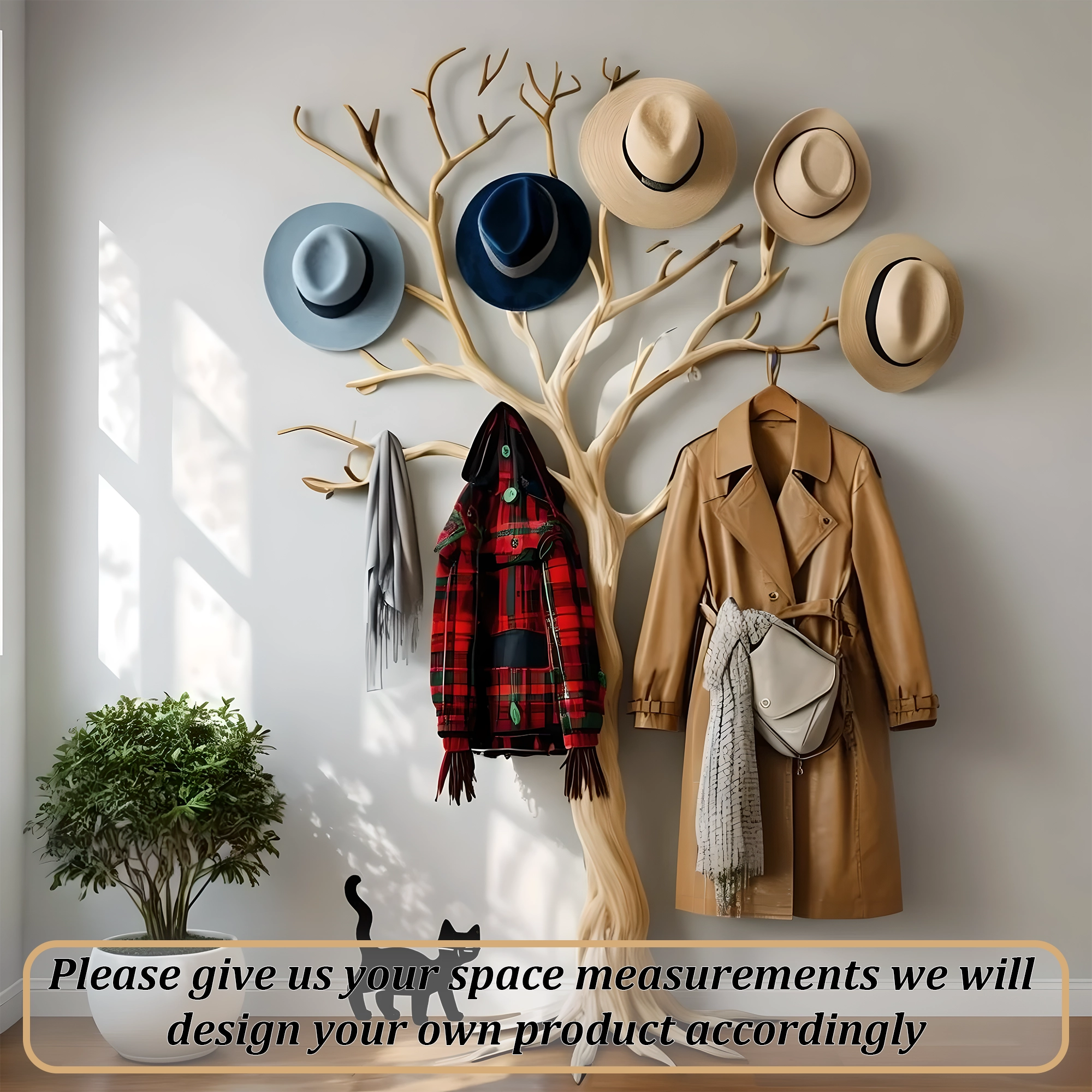 Tree-shaped driftwood coat rack