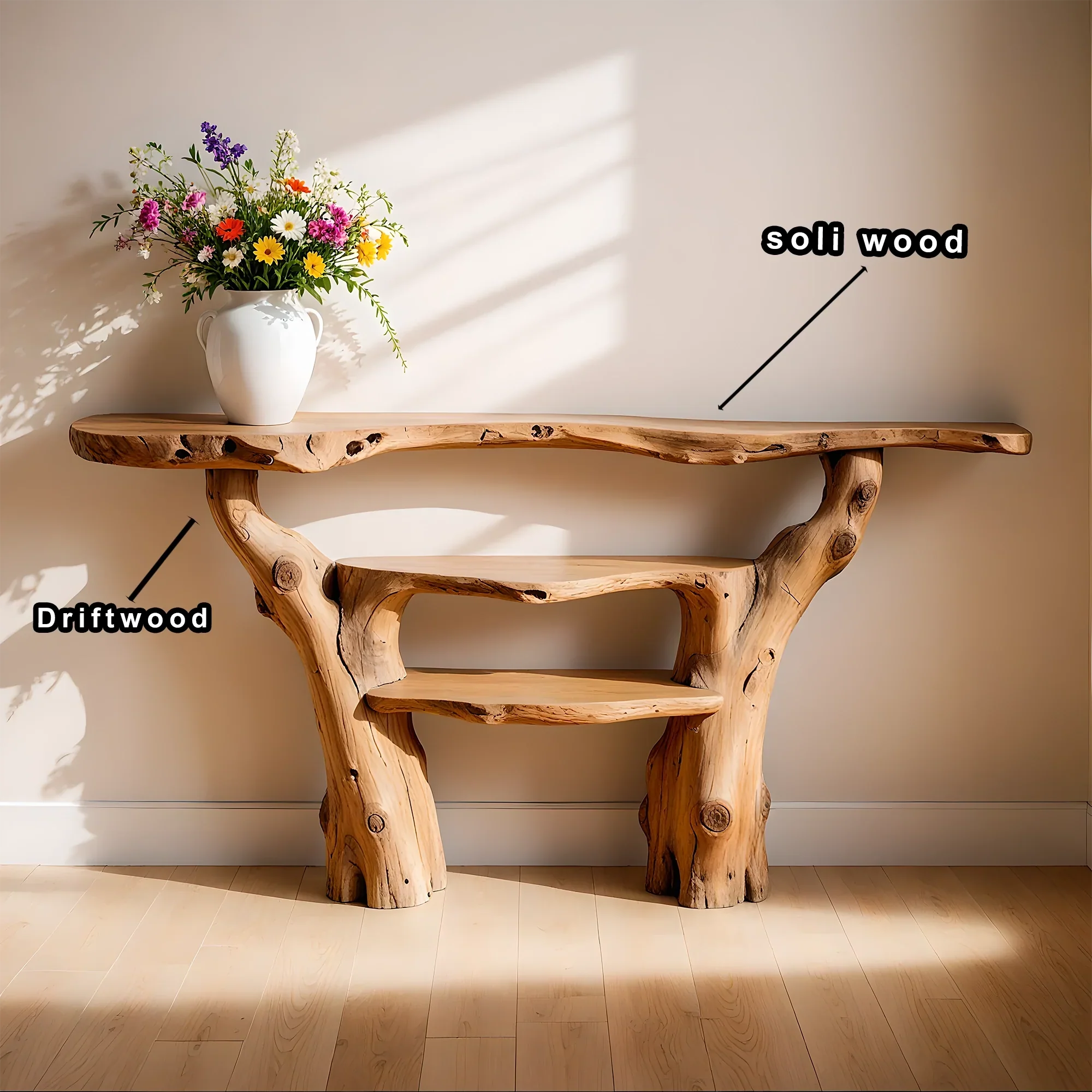 custom console table with 3 tiers, solid wood table, home decor table