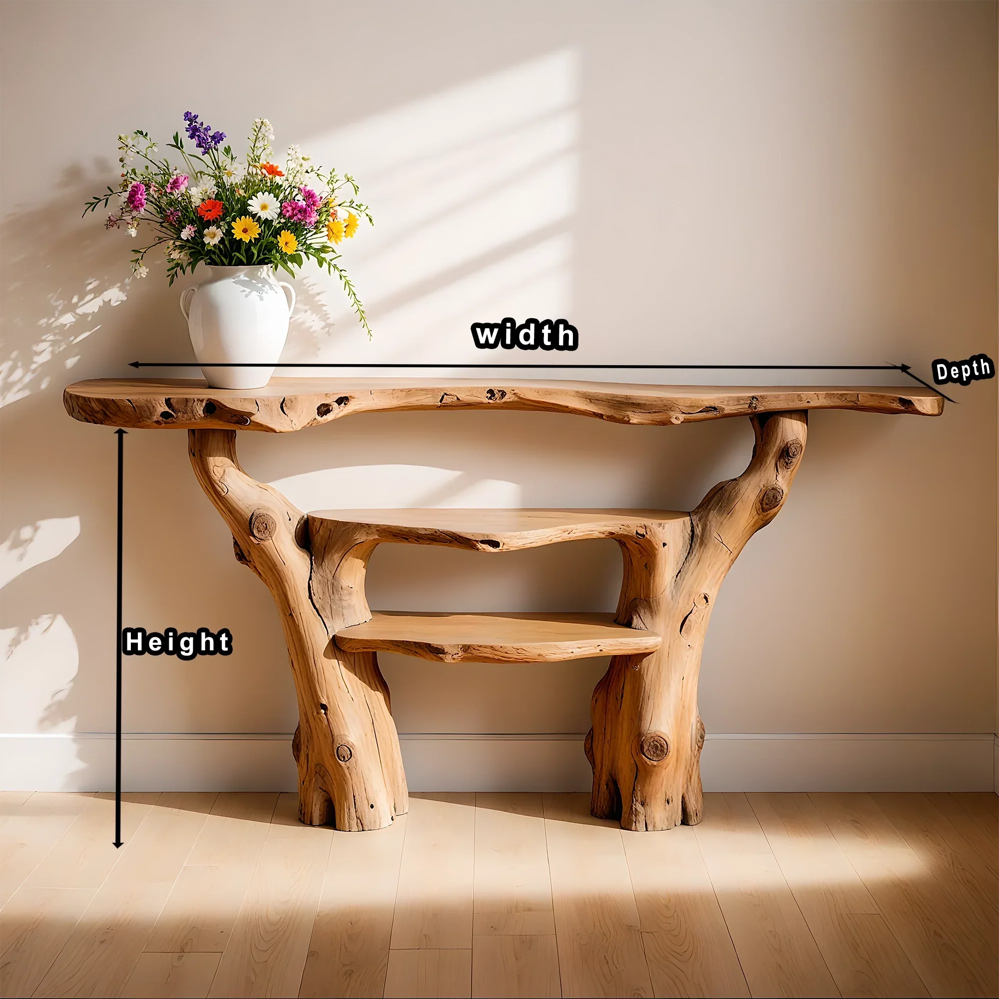 custom console table with 3 tiers, solid wood table, home decor table