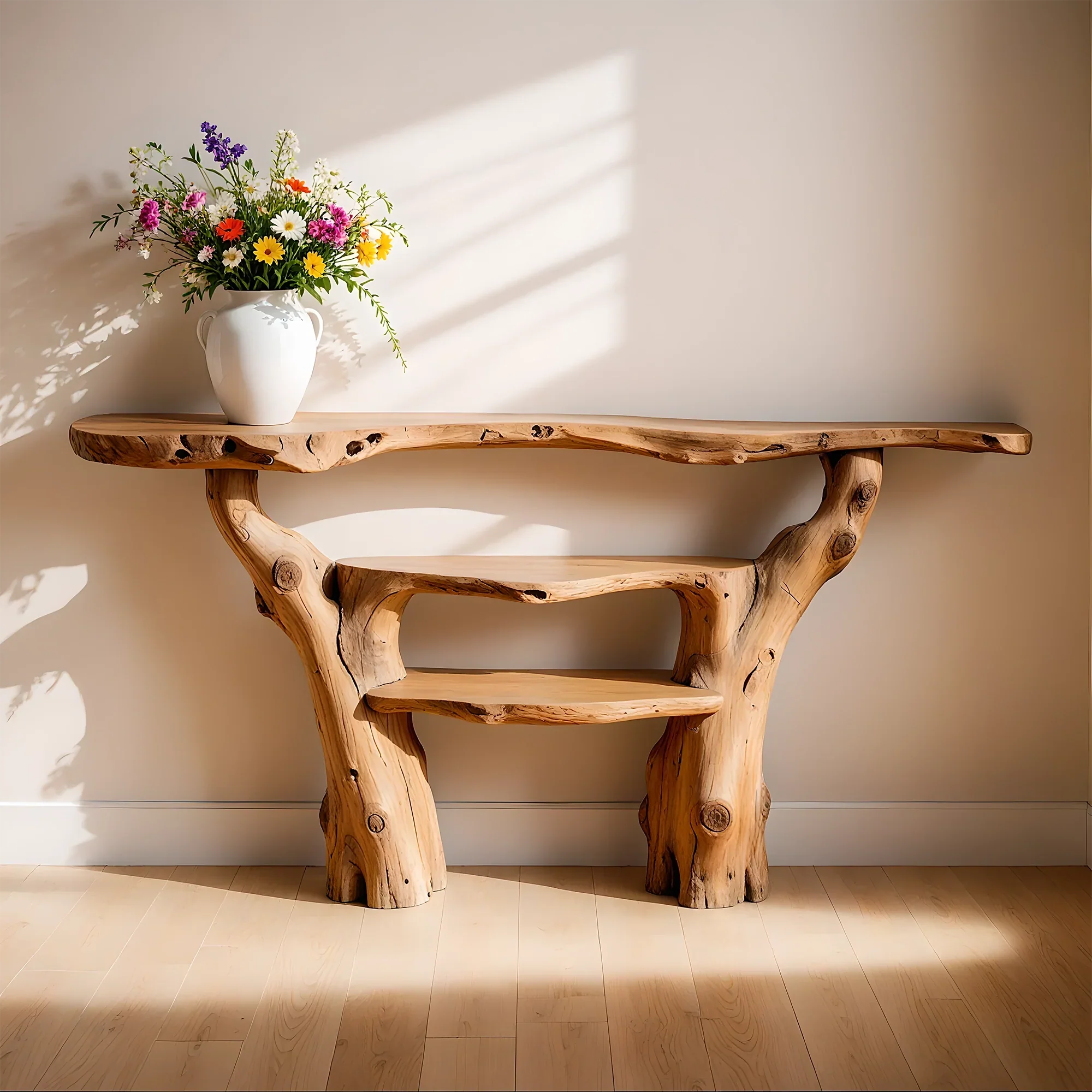 custom console table with 3 tiers, solid wood table, home decor table