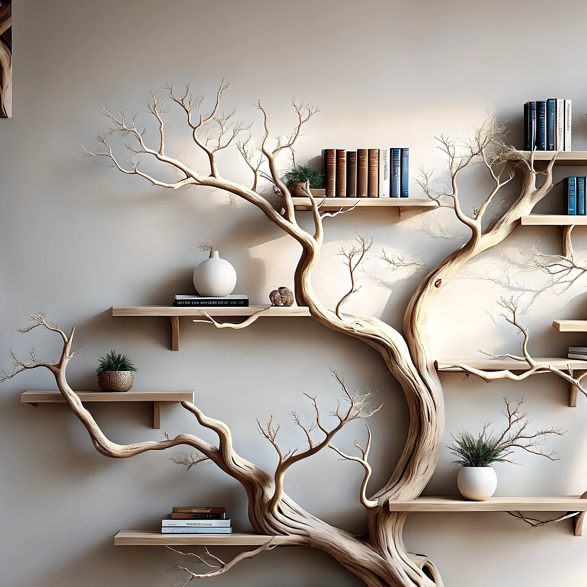 driftwood, solid wood, tree branch bookshelf, home decoration shelf