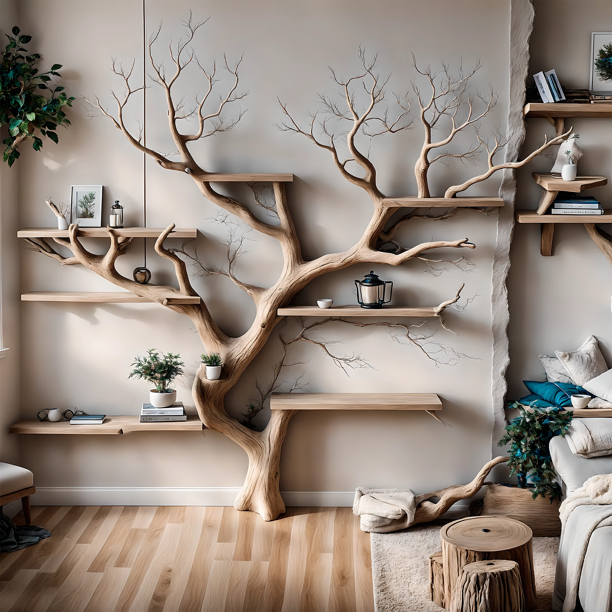 Tree-shaped bookshelf, solid wood shelf, wall-mounted bookshelf for home decoration, gift for the home 