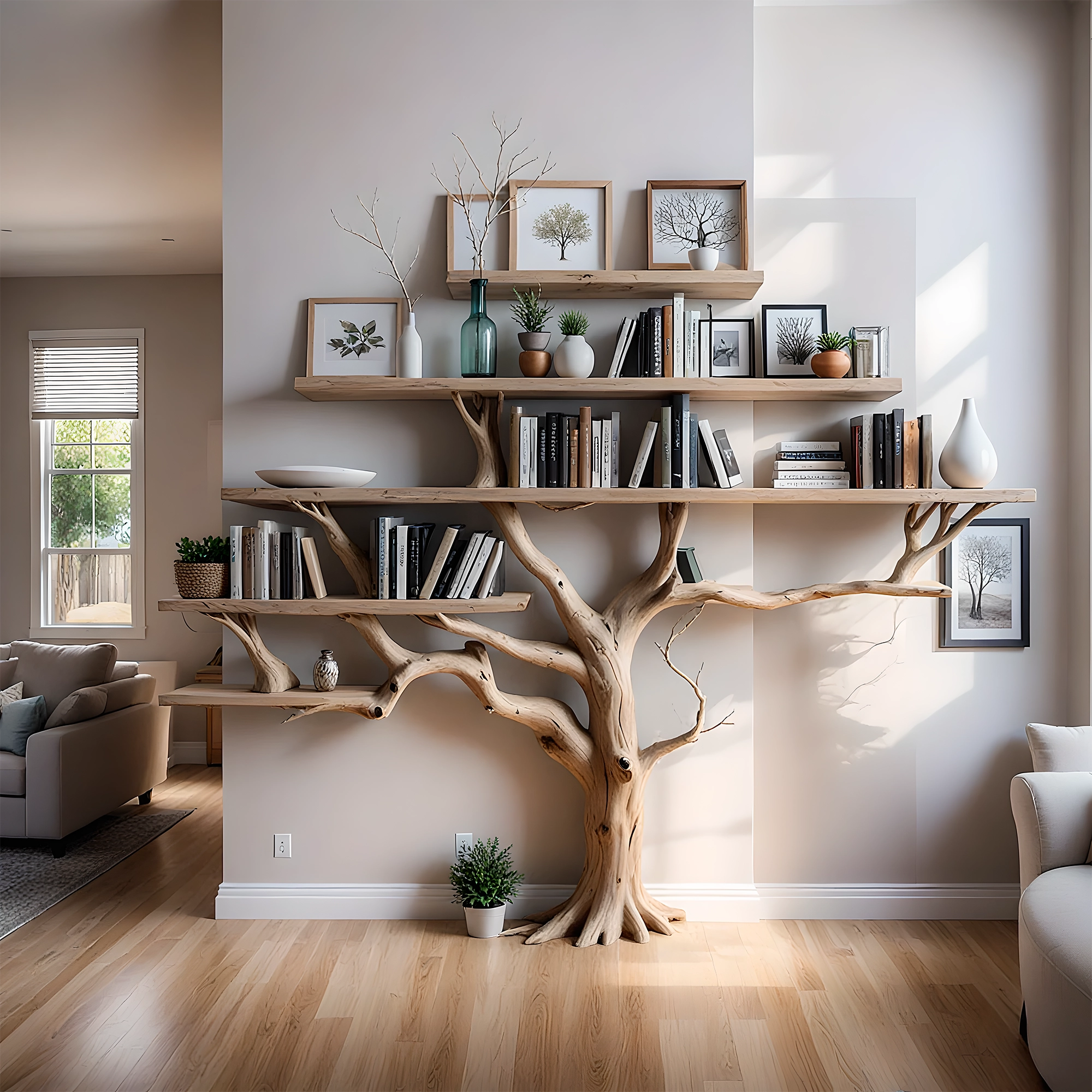 Tree branch floating bookshelf unique bookcase handmade furniture wall mount book shelf decor home 