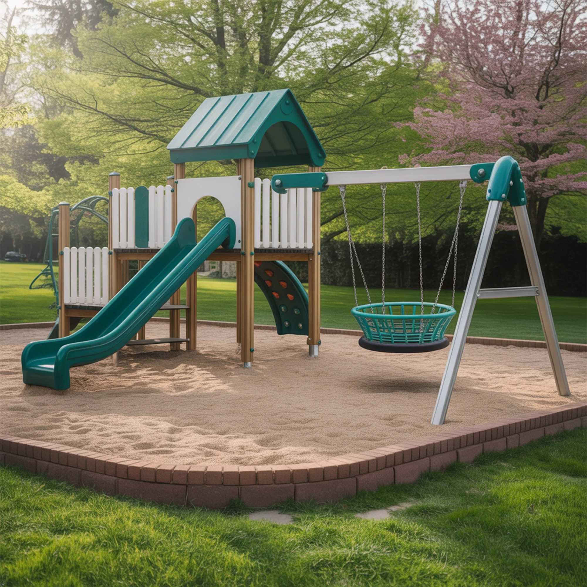 Outdoor Wooden Playground with Slide, Swings & Climbing Features – Safe Backyard Playset for Kids (16ft x 10ft x 9.5ft)