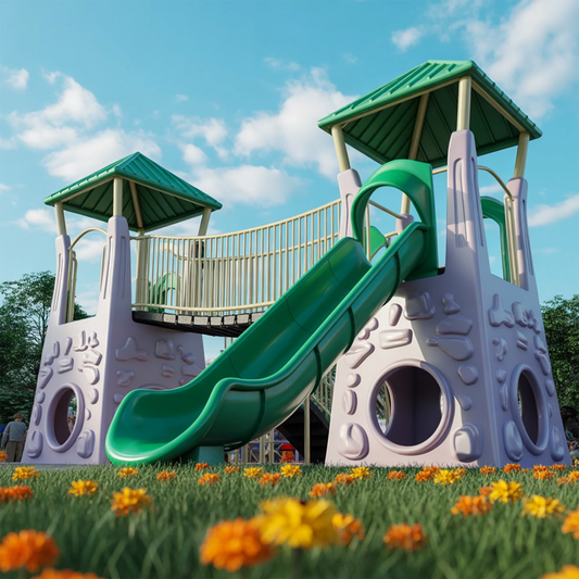Durable Epoxy Plastic Swingset with Slide & Playhouse – 22ft x 12ft