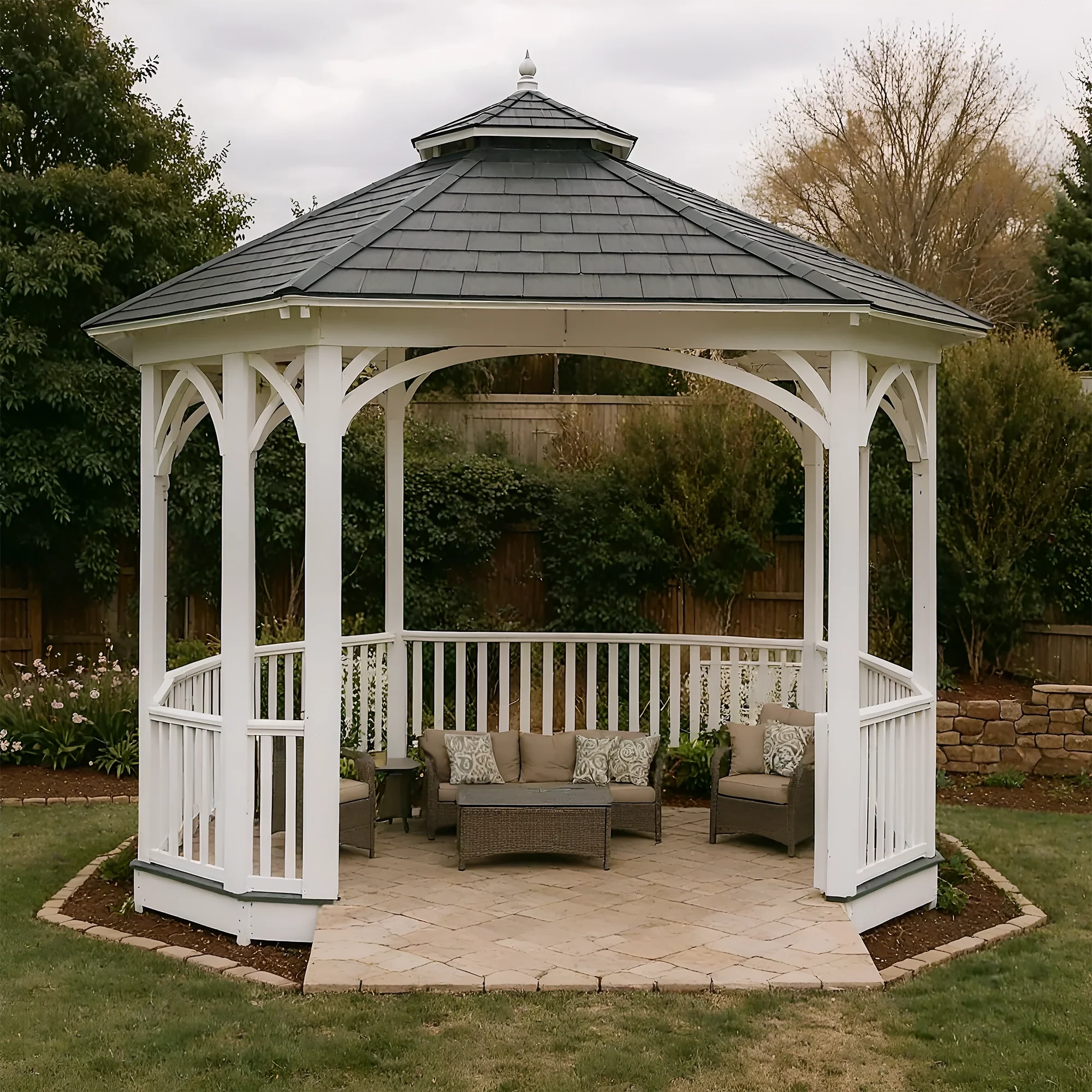 12x12 Wooden Octagon Gazebo with Railings & Shingle Roof | Outdoor Pavilion for Garden, Patio & Backyard