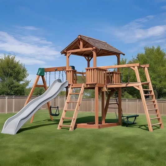 Premium Wooden Playset with Swings & Slide – Safe Outdoor Playground for Children