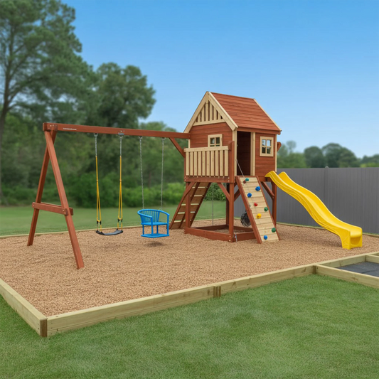 Large Wooden Swing Set with Dual Slides & Swings | Backyard Fun for Kids