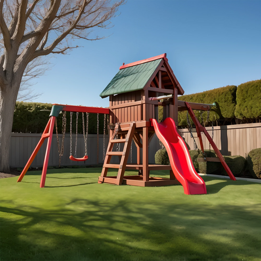 Wooden Swing Set with Slide & Bench – Outdoor Backyard Playground for Toddlers & Kids