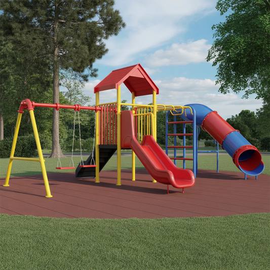 Create lasting memories with a sturdy wooden swingset, complete with slide, rock wall & swing seats – fun for kids ages 3–12.