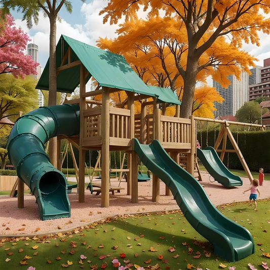 Durable Wooden Backyard Playset – Swings, Slides, and Playhouse for Active Kids