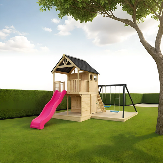 Large Backyard Playground – Wooden Swing Set with Slide, Sandbox & Swings