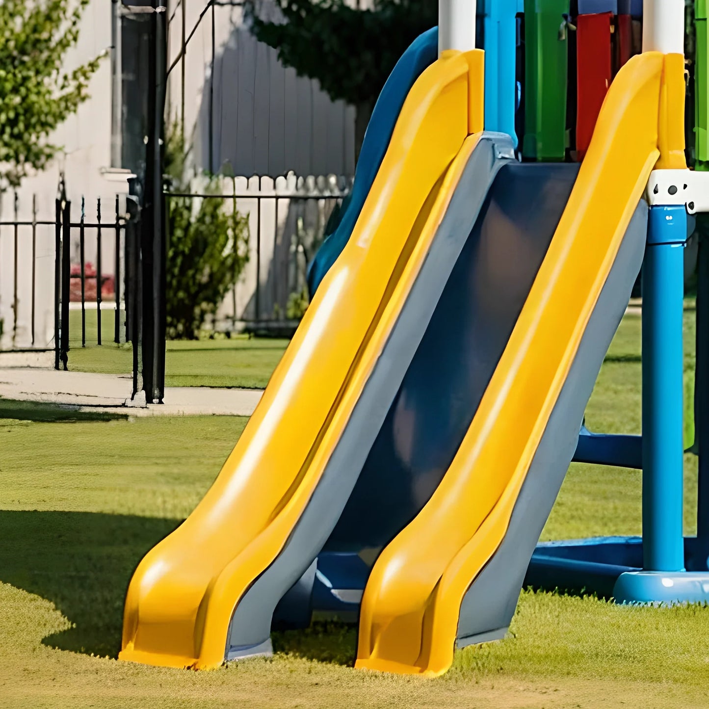 Backyard Wooden Swing Set with Playhouse & Double Slides – Safe for Kids