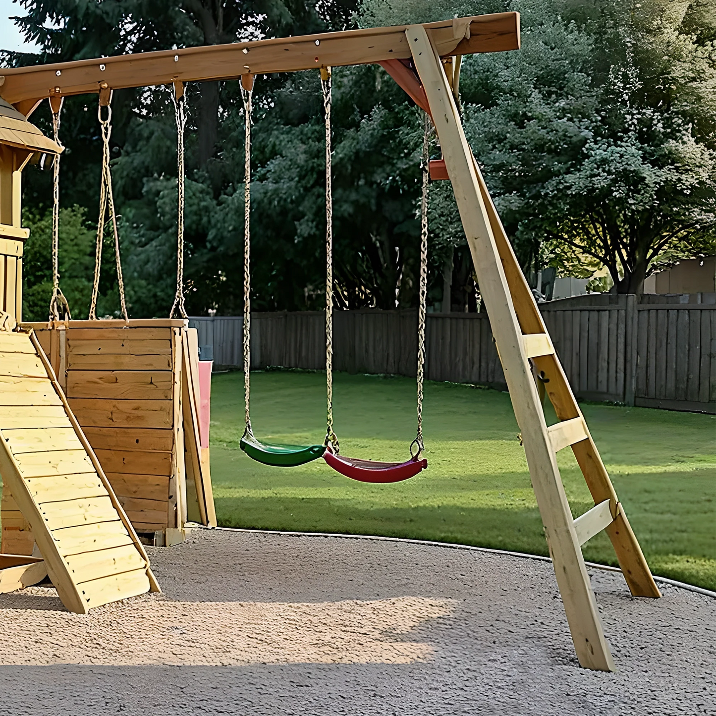 Outdoor Swing Set with Swings, Slides & Playhouse – Kids Wooden Playground