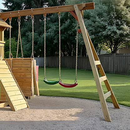 Outdoor Swing Set with Swings, Slides & Playhouse – Kids Wooden Playground