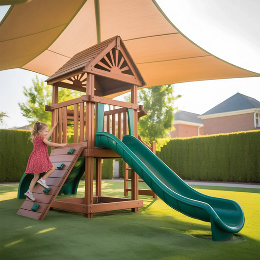 Heavy-Duty Wooden Swingset with Spiral Tube Slide & Double Swings