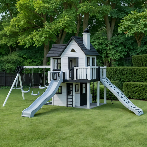 Wooden Swing Set with Double Slides & Swings – Outdoor Playground for Kids