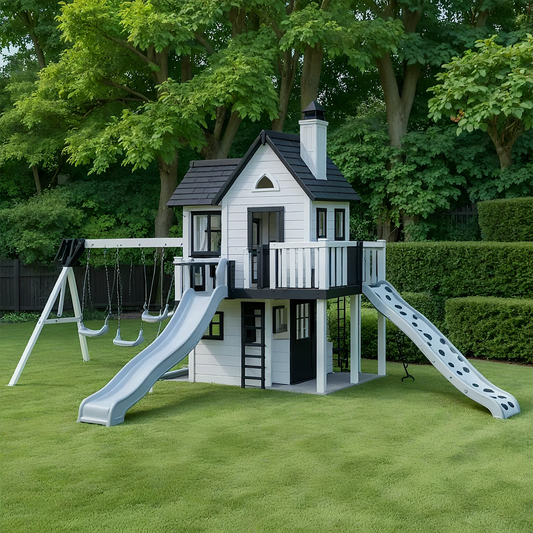 Wooden Swing Set with Double Slides & Swings – Outdoor Playground for Kids