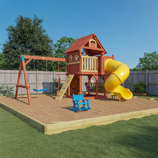 Deluxe Wooden Swingset with Slide & Swings | Kids Outdoor Backyard Playset
