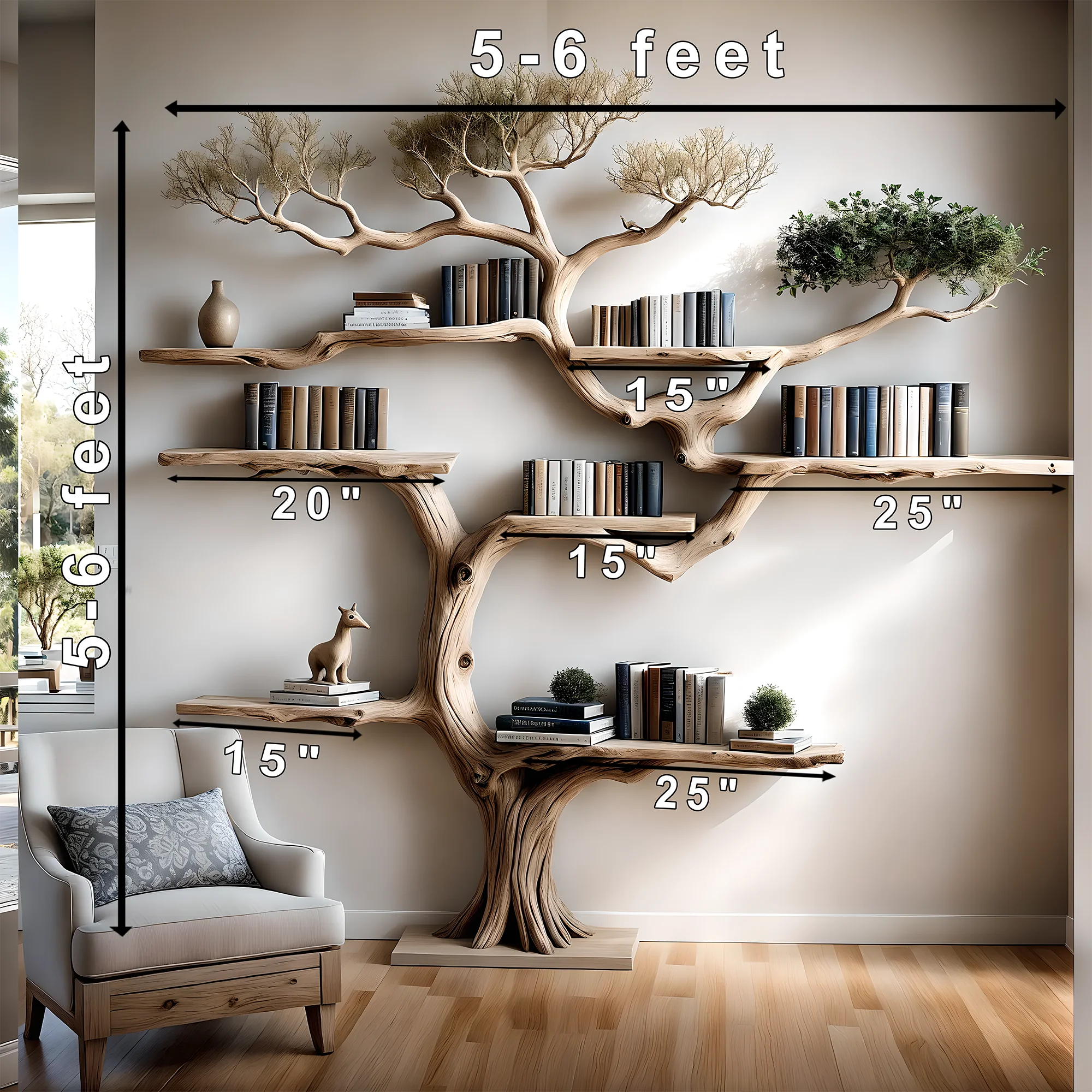 floating bookshelf tree shaped bookshelf old wooden bookshelf, driftwood 