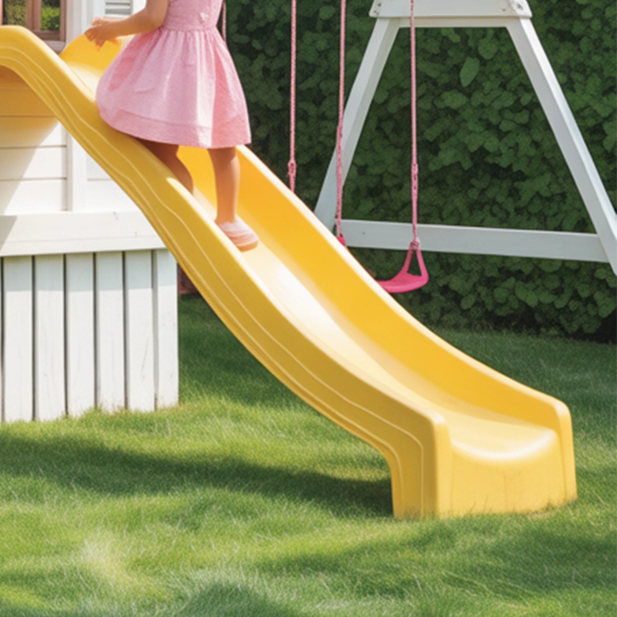 Wooden Playhouse with Slide & Swings | Tall Outdoor Kids Playground for Backyard Fun