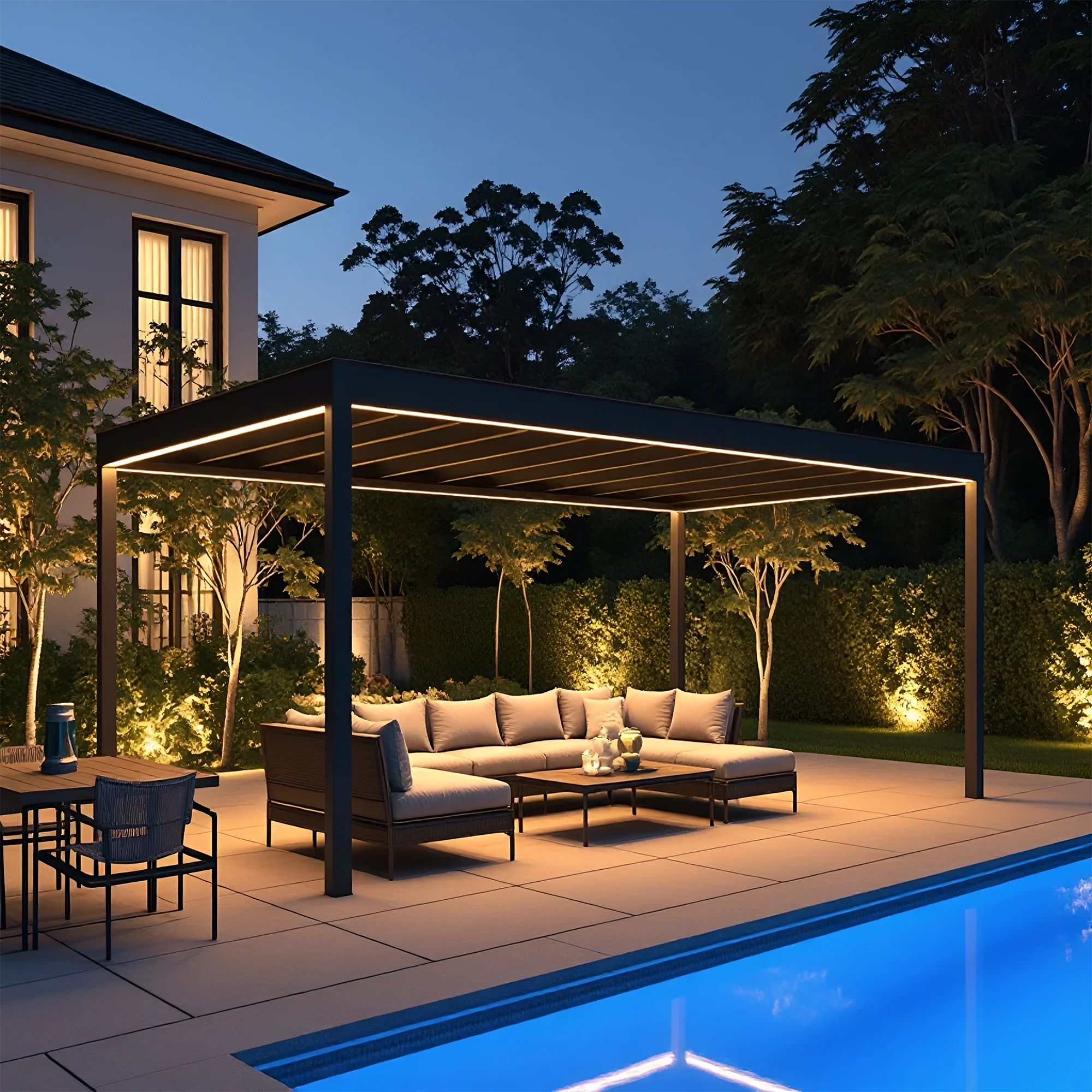 12x12 Modern Aluminum Pergola with LED Lights | Outdoor Patio Canopy for Garden & Poolside