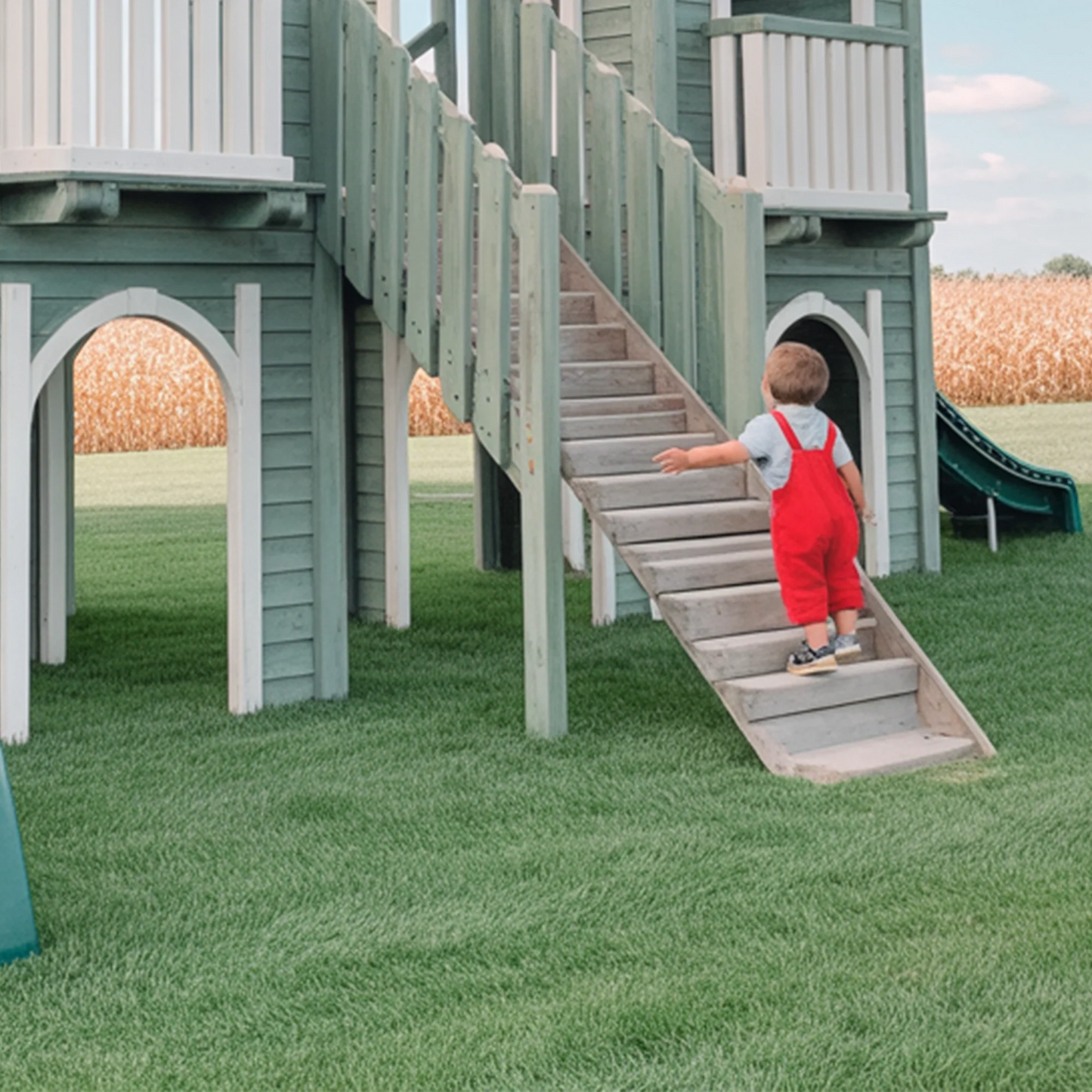 Luxury Wooden Castle Playground with Twin Towers, Spiral Tube Slide & Staircase | Safe Outdoor Playhouse for Kids