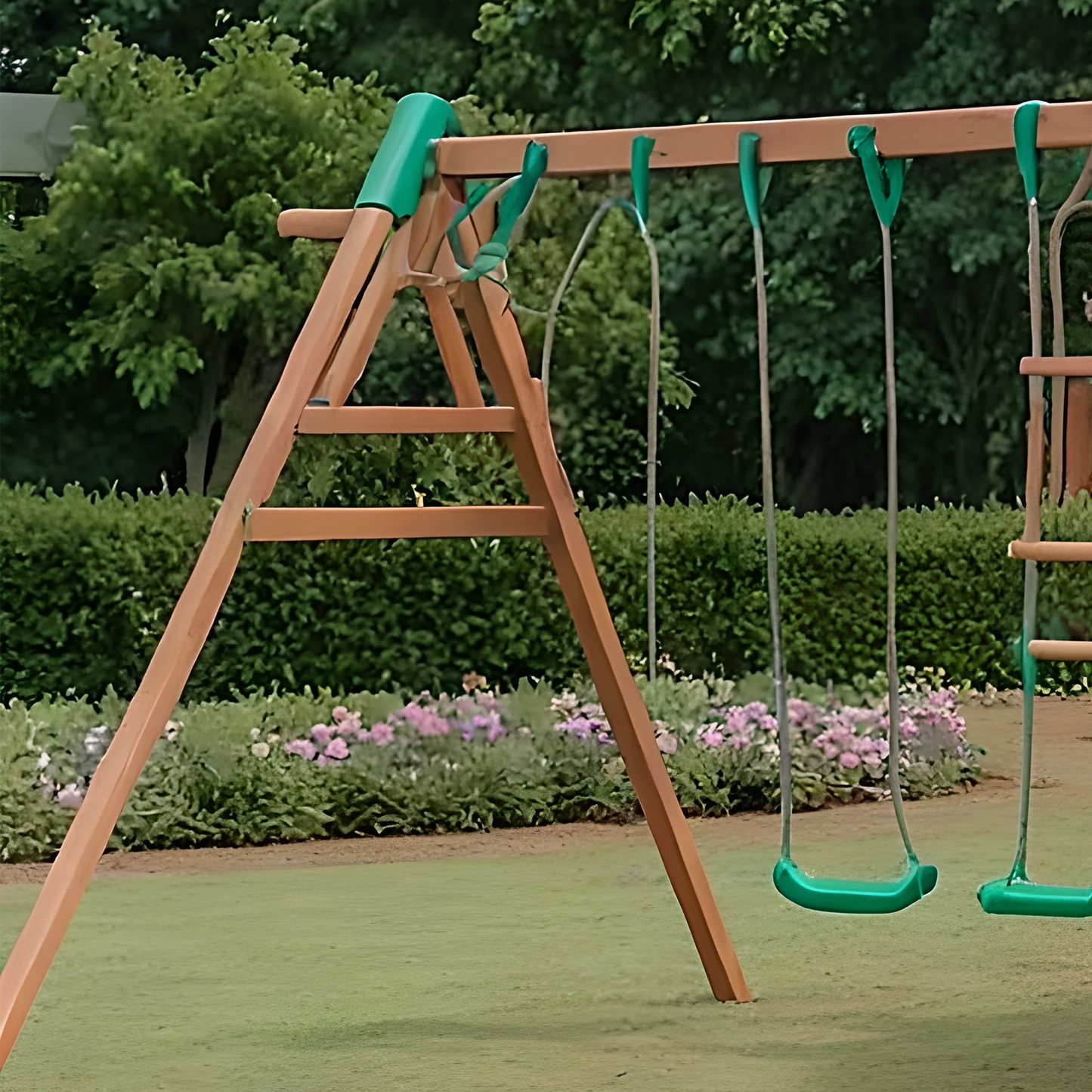 Wooden Swing Set with Double Slides & Playhouse – Safe Outdoor Kids Playground