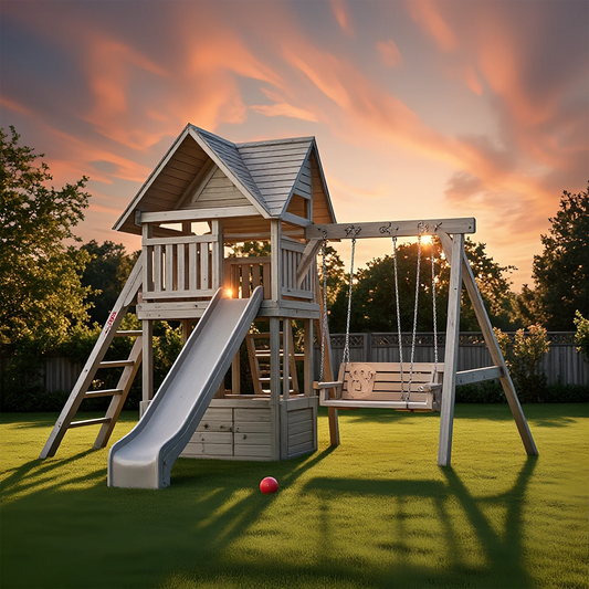 Kids Outdoor Wooden Playset with Swings, Ladder & Slides – Backyard Playground