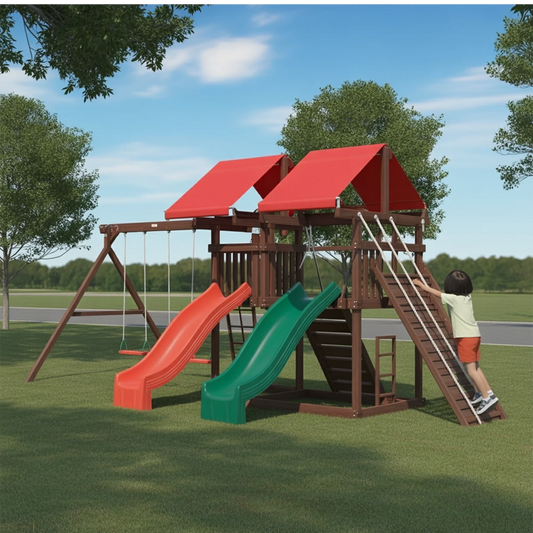 Wooden Swingset with Double Slides & Climbing Ladder – 22x12 ft Outdoor Playset