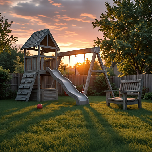 Wooden Swing Set with Slide & Playhouse – Outdoor Playground for Kids Backyard Fun
