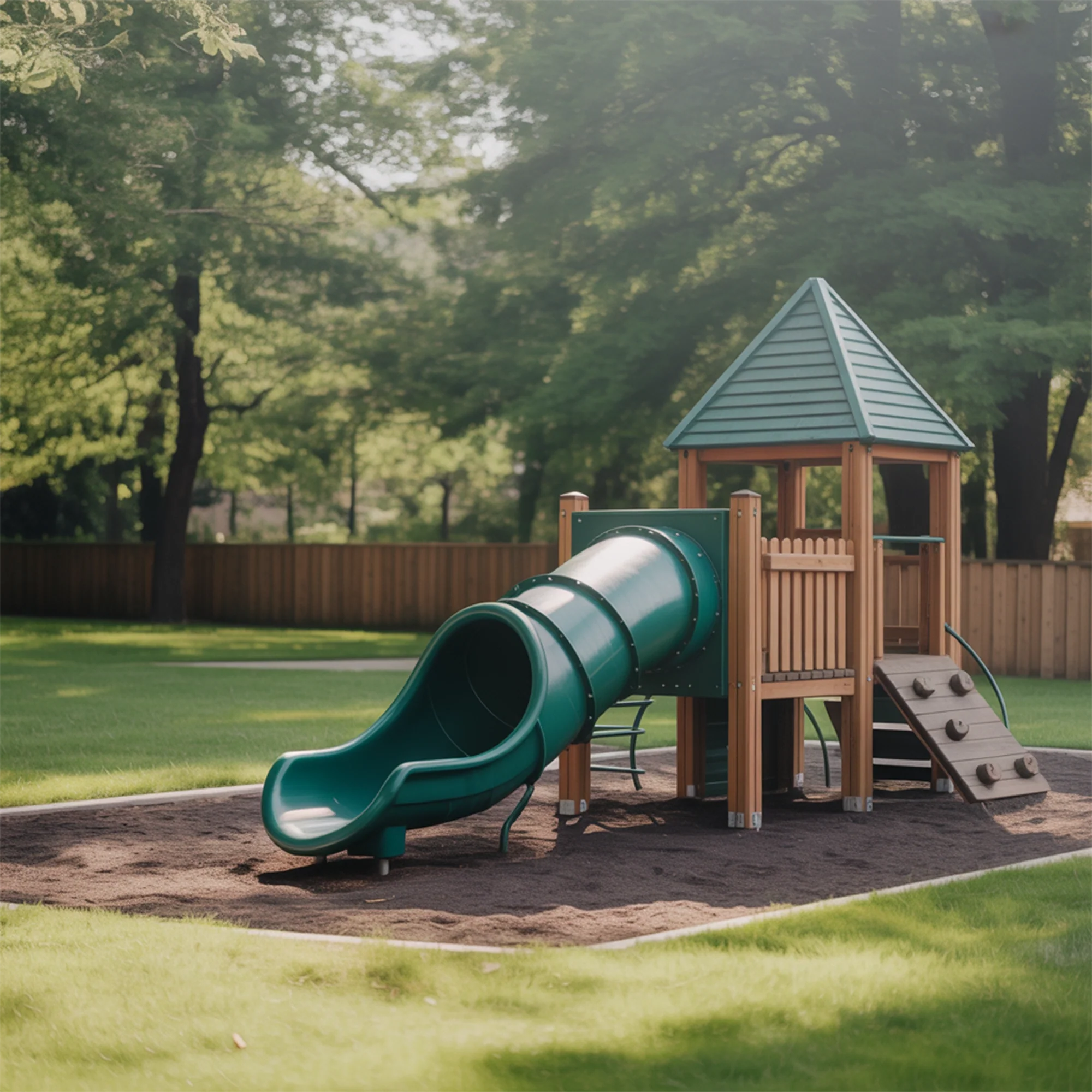 Backyard Wooden Playset with Tube Slide, Climbing Wall & Tower – 20ft x 10ft x 9ft