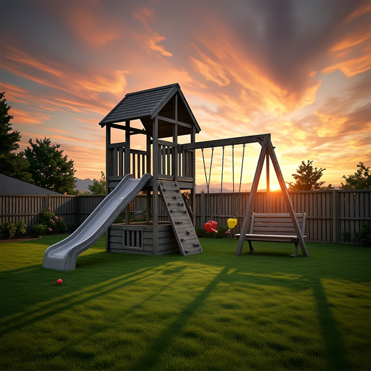 Backyard Wooden Playhouse with Swings, Slide & Climbing Ladder – Safe Kids Playground