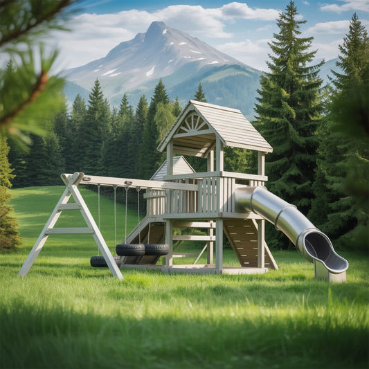 Wooden Swingset with Spiral Tube Slide & Dual Swings – Outdoor Fun