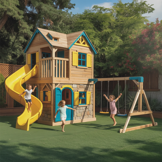 Deluxe Wooden Swingset with Spiral Tube Slide, Double Deck Playhouse & Dual Swings – Outdoor Backyard Playground (20ft x 12ft x 9ft)
