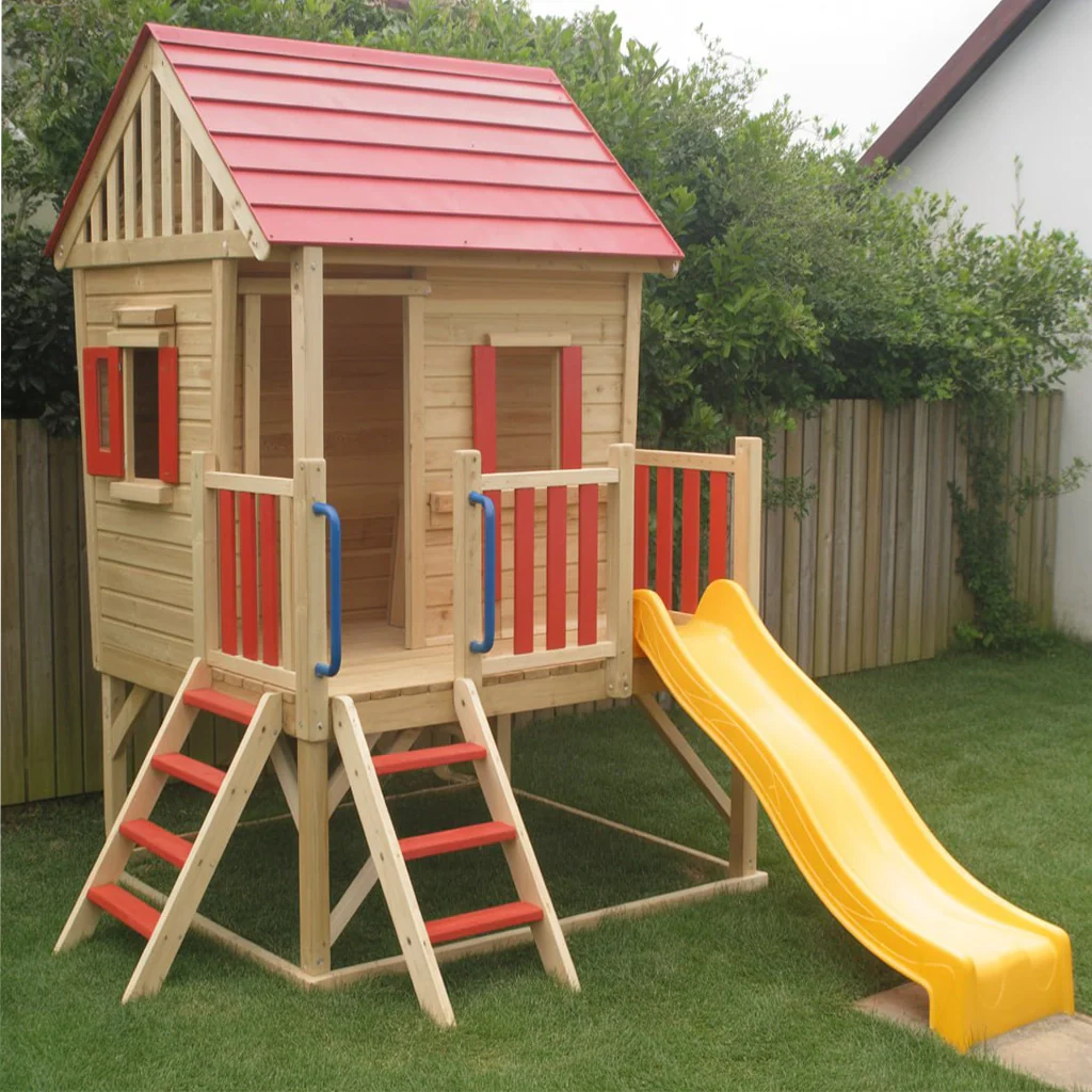 Wooden Kids Playhouse with Slide | Outdoor Backyard Play Structure 22ft x 12ft x 9ft