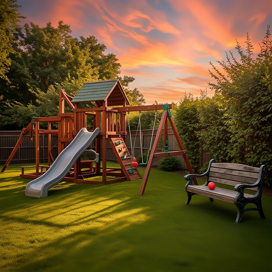 Heavy-Duty Wooden Swing Set with Adventure Playhouse & Multiple Swings
