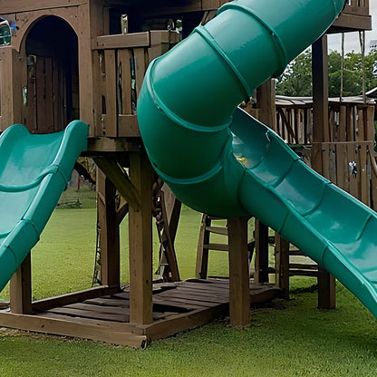 Kids Outdoor Playhouse with Swings, Dual Slides & Climbing Ladder – Wooden Swing Set