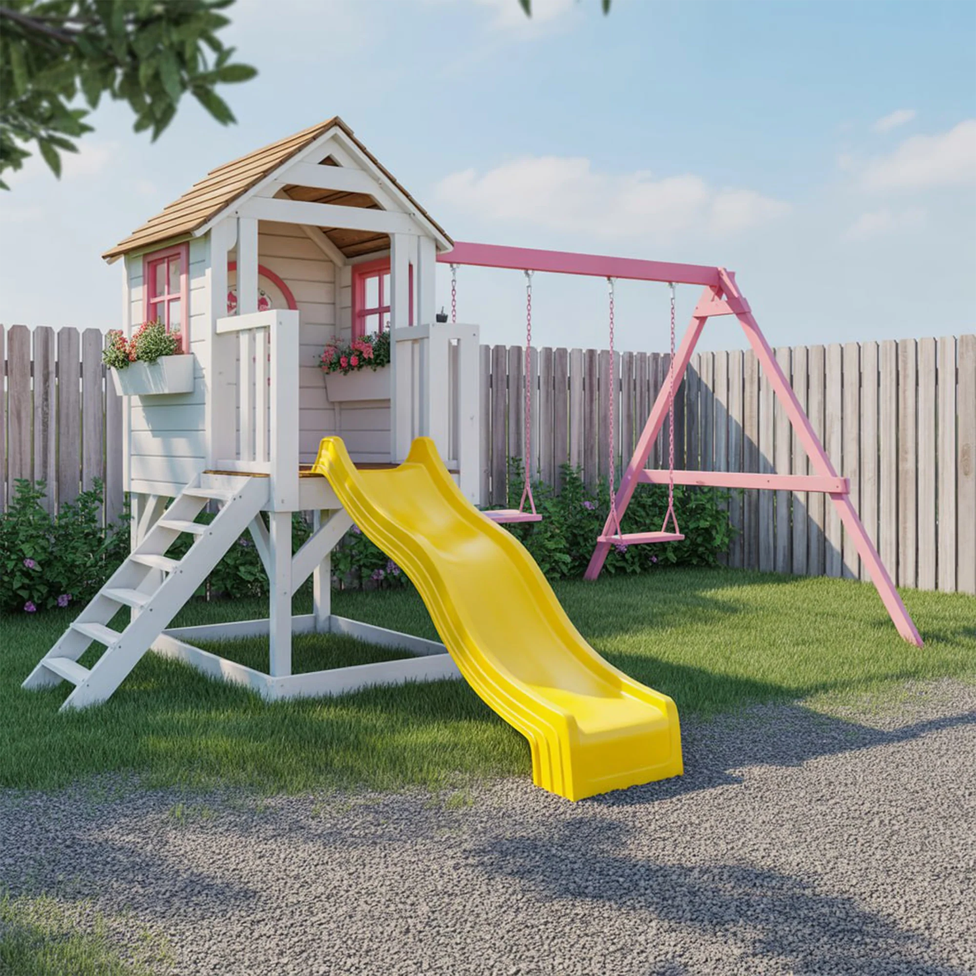 Backyard Adventure Playhouse – Kids Outdoor Swing & Slide Set