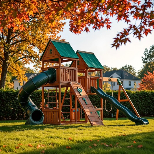 Wooden Outdoor Playground for Kids – Swing Set with Slide, Swings & Climbing Wall