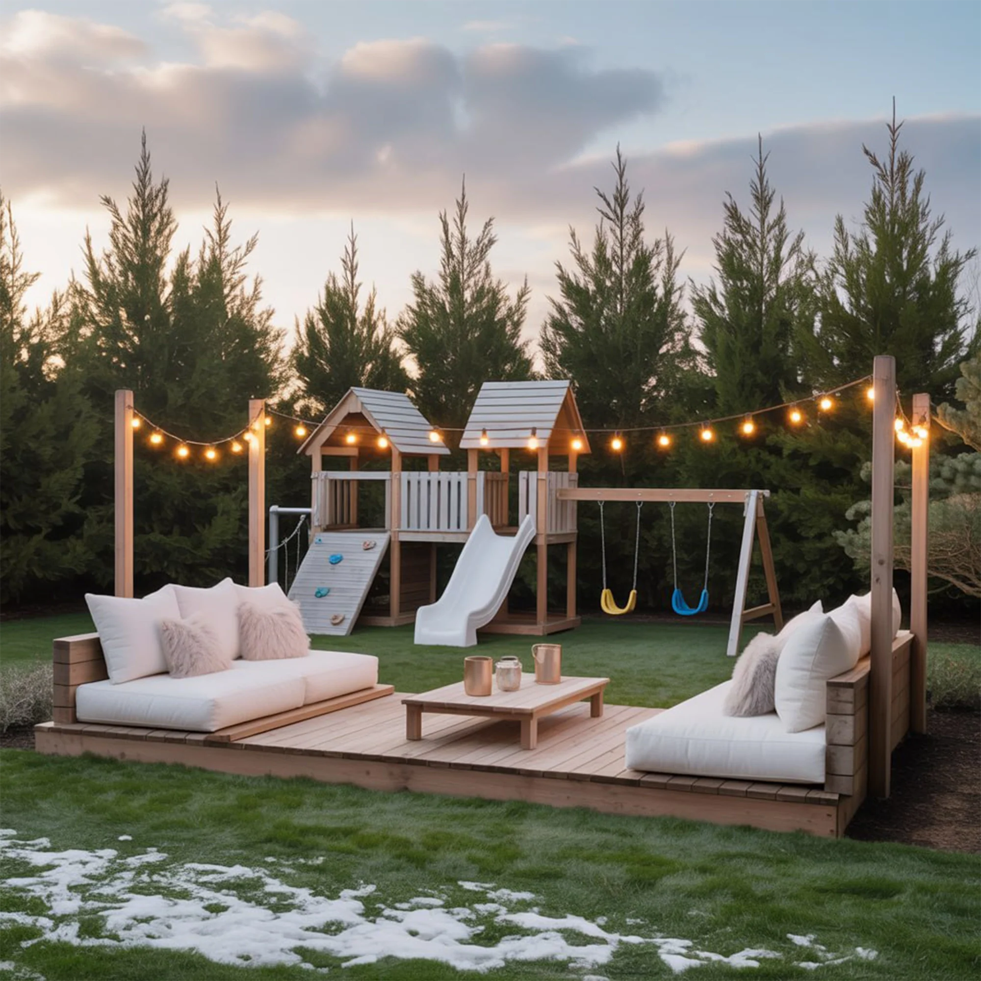 Backyard Wooden Playset with Double Tower, Slide, Swings & Climbing Wall | Outdoor Kids Playground (20ft x 10ft x 8ft)