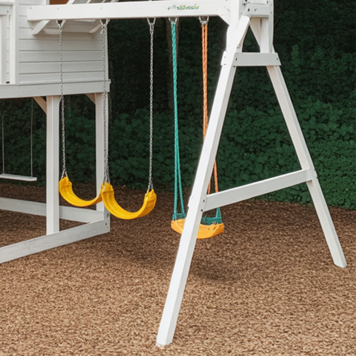 Two-Story Wooden Playhouse with Spiral Tube Slide & Swings | Outdoor Kids Backyard Playground