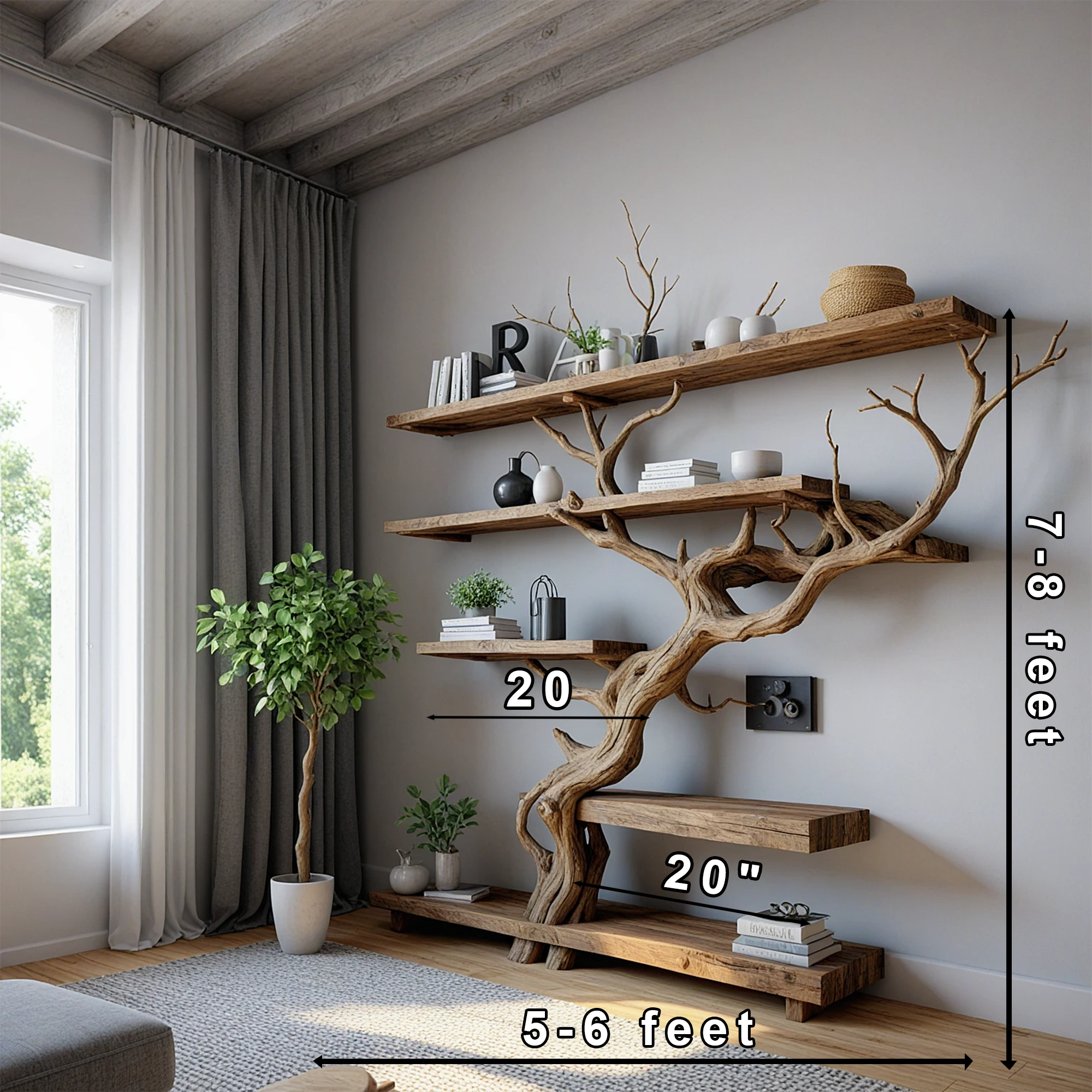 Tree branch shelf wall mount bookshelf custom bookcase driftwood shelf solid wood bookcase bookshelf decor 