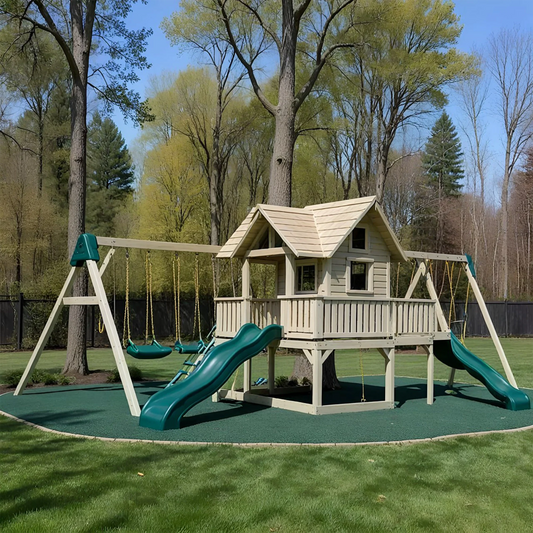 Solid Wood Swing Set with Climbing Ladder, Sandbox & Slide – Outdoor Playground