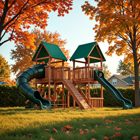 Backyard Swing Set with Rope Swing, Climbing Wall & Wooden Playhouse – Durable Outdoor Fun