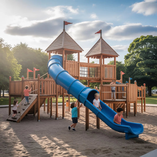 Wooden Swingset with Clubhouse Tower & Slide – Safe Outdoor Playground