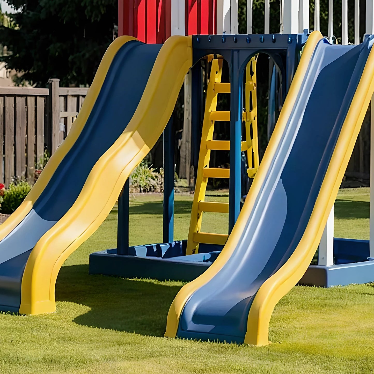 Children’s Wooden Playset – Outdoor Backyard Swings, Slides & Playhouse Combo