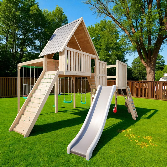 Kids Wooden Swing Set with Sandbox & Slide – Outdoor Playground Equipment