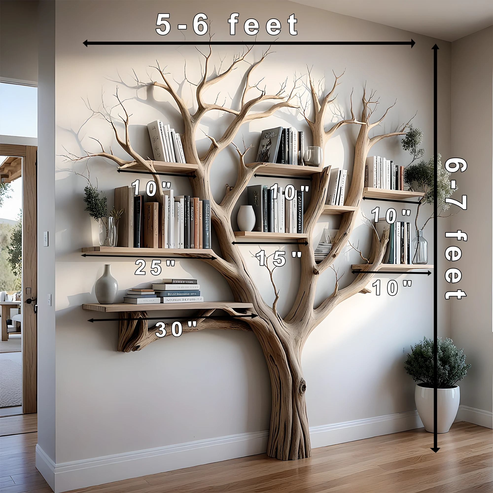 Tree branch shelves live edge wall mount floating bookshelf tree bookshelf corner shelf driftwood decor. 