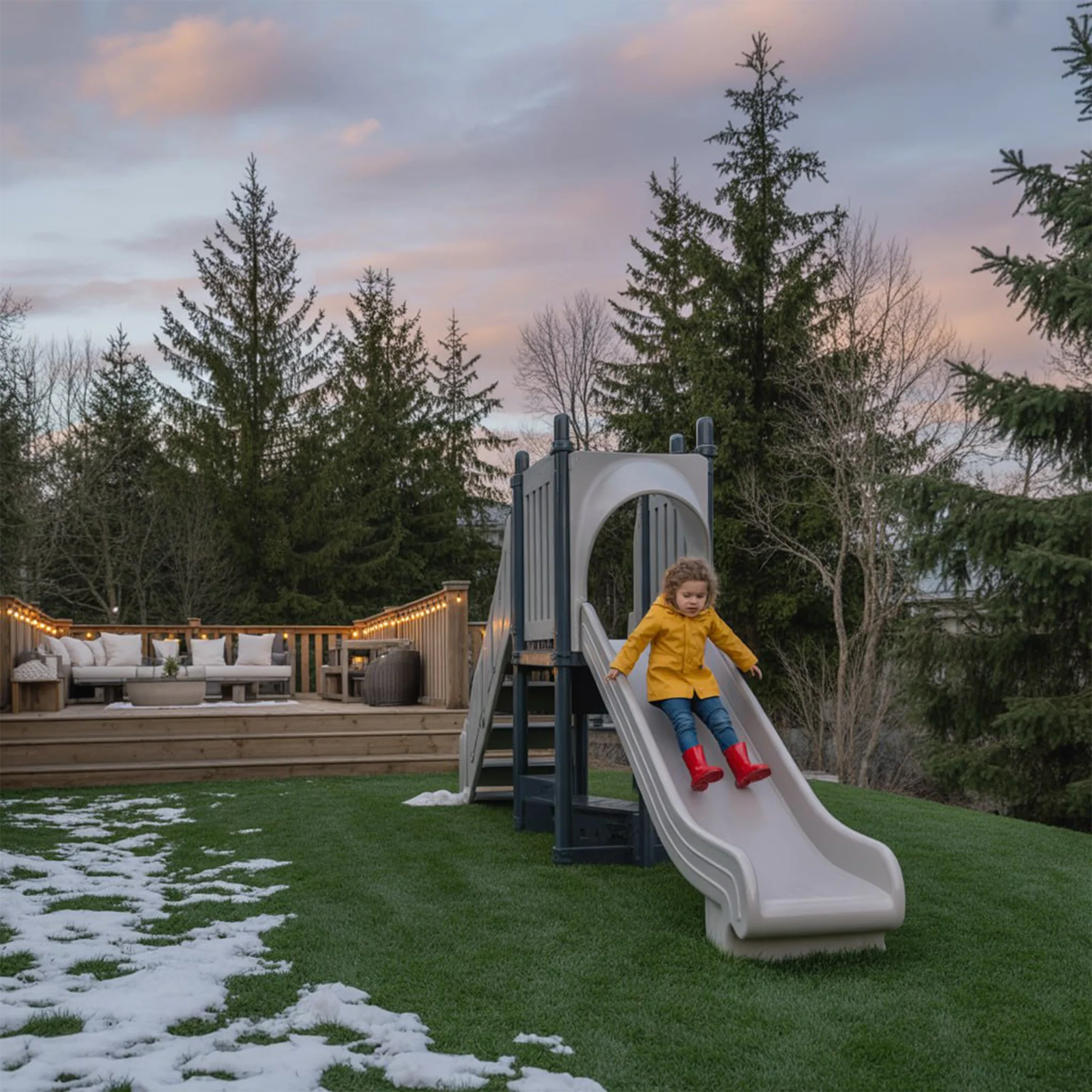 Backyard Kids Slide Playset – Compact Outdoor Playground with Climbing Ladder | 22ft x 6ft x 9ft